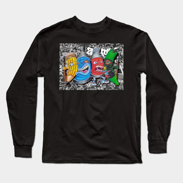 Graffiti Style Spraycans Characters Long Sleeve T-Shirt by Mash75Art